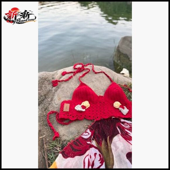 Handmade Crochet Boho Halter Backless Dress Adjustable Size - Picture 3 of 7